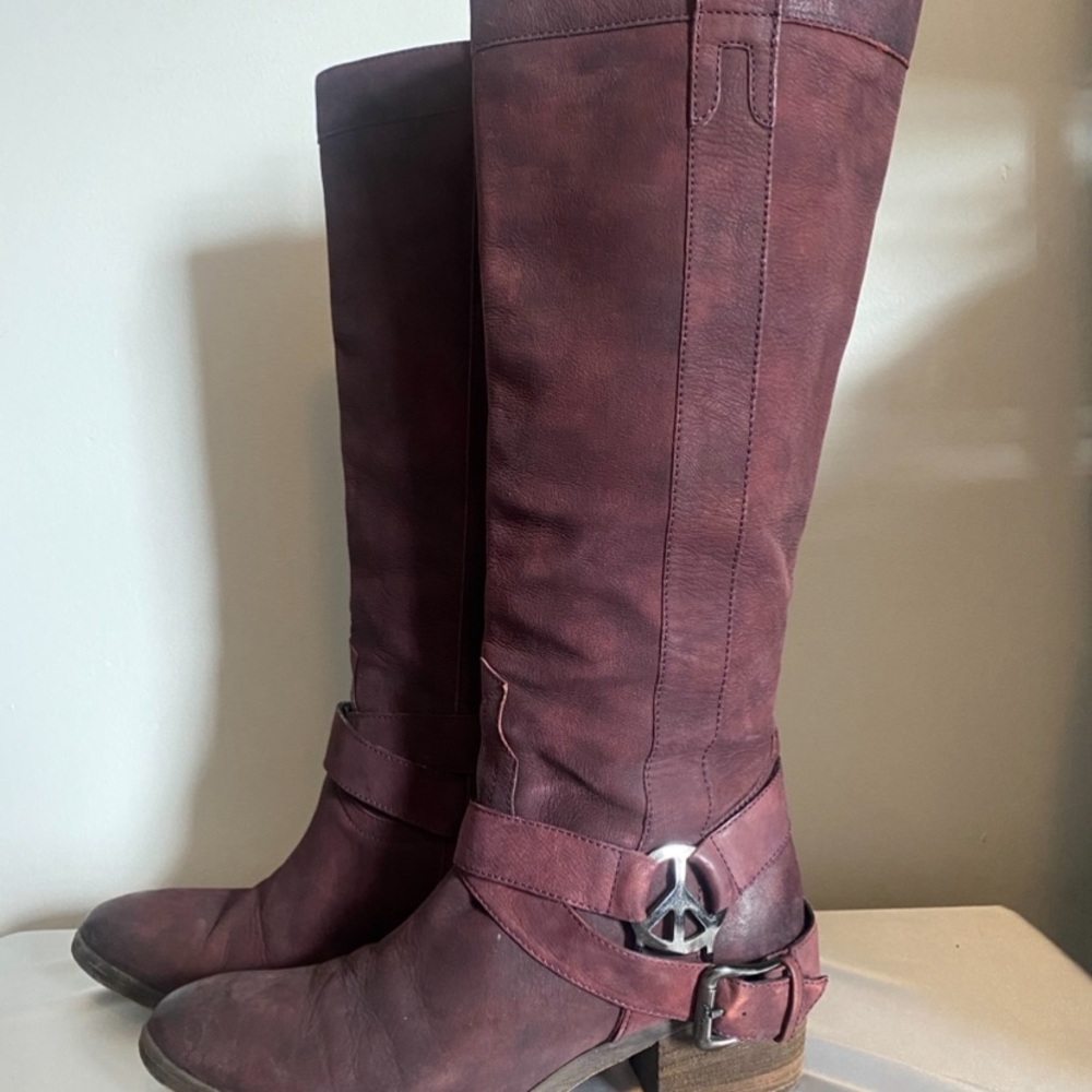 Women's Burgundy Leather Riding Boots